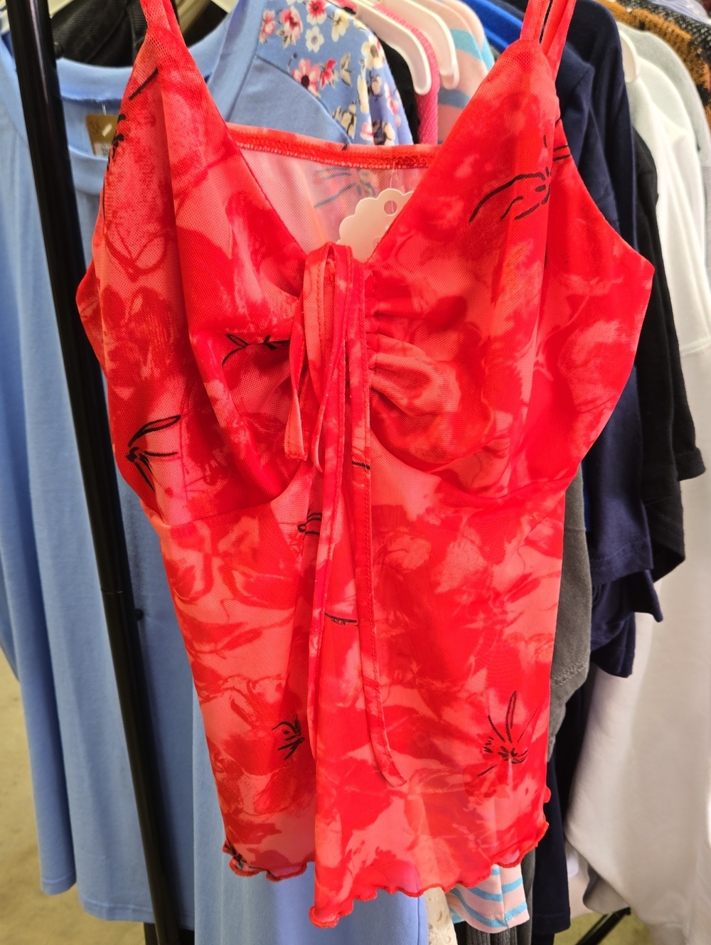 SHEIN Red Floral Tie-Front Cami